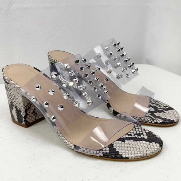 Caravel studded Snake Print Heeled Sandals - Picture 1 of 7